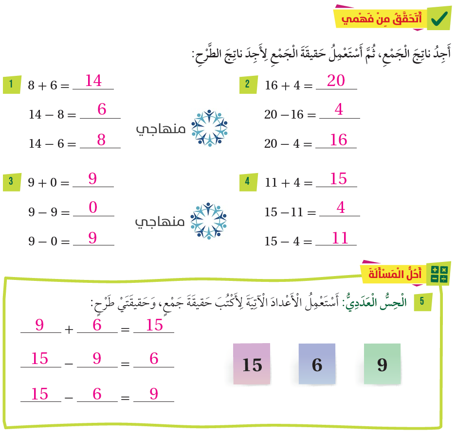 العلاقة بين الجمع والطرح